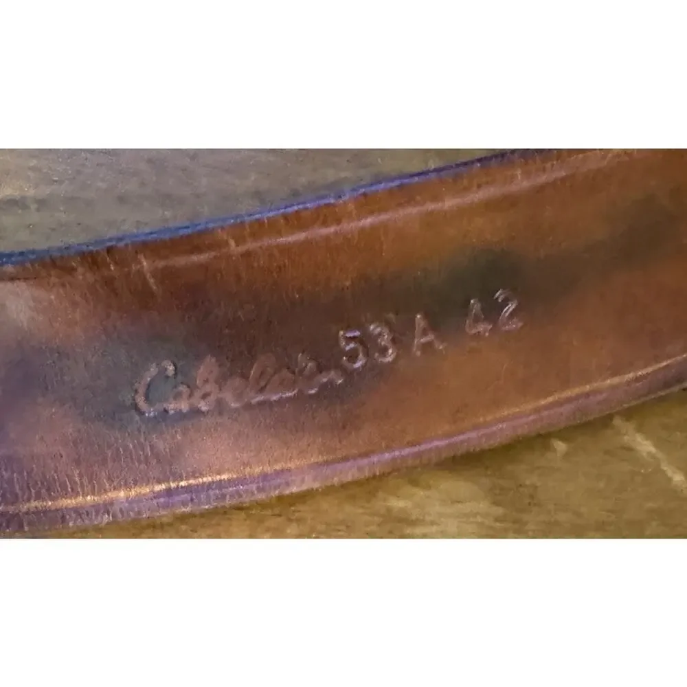 Vintage Cabela's Tooled Leather Ranger Belt Solid Brass Stamped 42 Measures 46